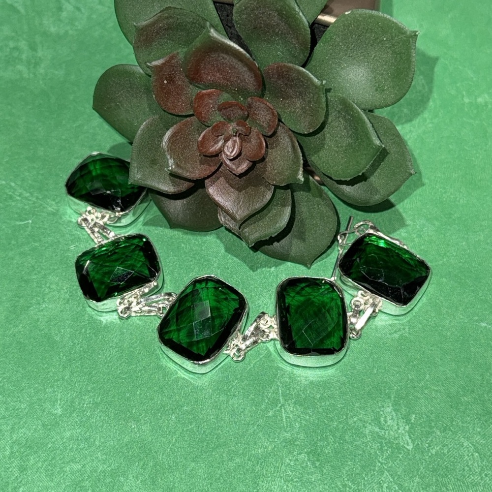 Emerald Faceted Silver Bracelet